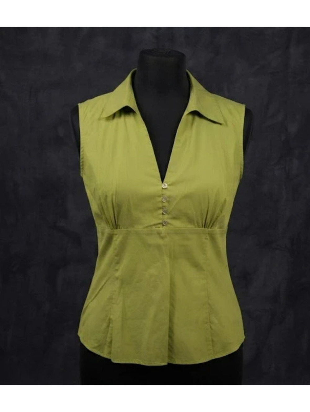Ninety Lime Green Sleeveless Button V-Neck Blouse Top Size M